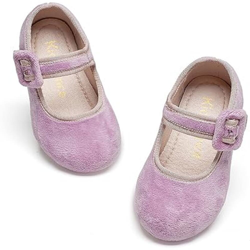 Kiderence Toddler Girls 8 Purple Mary Jane Ballet Flats Latch & Hook Close Shoes